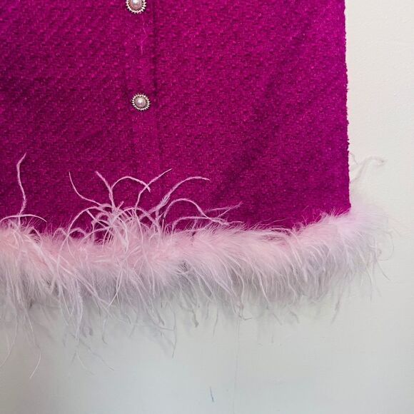 FASHION NOVA She's The One Tweed Mini Dress w/ Feather Hem in Magenta Size S - Picture 4 of 7